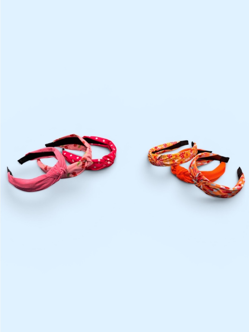 Set of 6 Knotted Fabric Headbands — Pink & Orange Mix